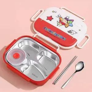 WL 짱구 스텐 도시락 4칸(국그릇 포함)-레드