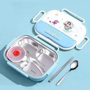 WL 짱구 스텐 도시락 4칸(국그릇 포함)-블루