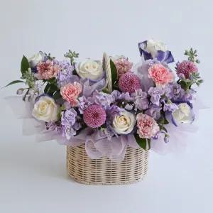 로맨틱 퍼플 프릴 생화꽃바구니