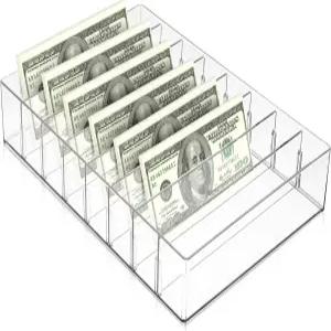 현금 대형 아크릴 정리함 8 섹션 클리어 트레이 예산 지폐 보관함 플라스틱 봉투