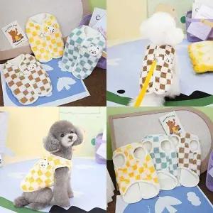 뽀글이 후리스 체커보드 2겹 D링 똑딱이 단추 강아지 고양이 하네스 조끼