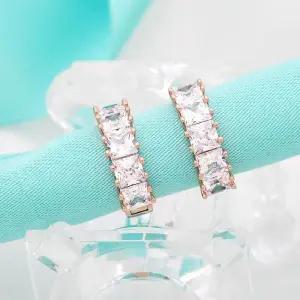 [룽스]핀 사각큐빅 로즈골드 원터치 링 귀걸이 14K