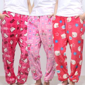 여성 커플 캐릭터 홈웨어 국내산 밍크 수면 9부 파자마 잠옷바지