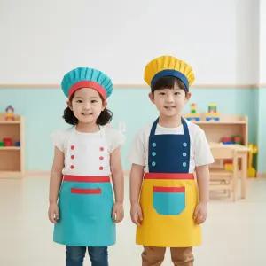 어린이 앞치마 쉐프 요리사복 세트 앞치마 모자 아동용 주방 유아 놀이 여아 남아 앞치마