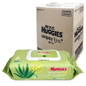 하기스 내츄럴케어 플러스 물티슈 캡형 64매 X24팩