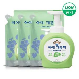 [라이온] 아이깨끗해 핸드워시 용기490ml 1개+리필450ml 3개 (순/레몬/청포도 택1)
