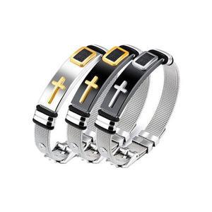 [에르모사제이]맨즈 써지컬 스틸 십자가 포인트 메쉬 남자 팔찌 MW053