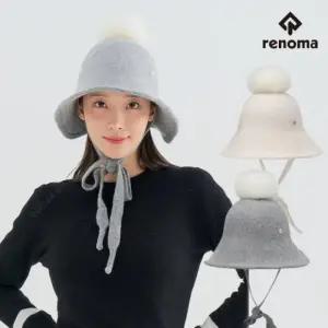 레노마골프 여성 겨울 울혼방 방울 매듭 니트 버킷햇 CN 8817