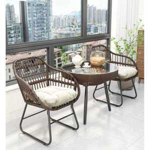 라탄 등나무 커피 테이블 의자 3피스 발코니 테라스