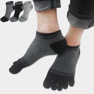 삭스리 남성용 순면 100% 포인트 줄무늬 발가락 스니커즈 5켤레