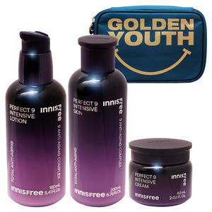 이니스프리 퍼펙트 9 인텐시브 3종구성(스킨+로션+크림)+GOLDEN YOUTH 파우치(블루) 추가