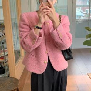 핑크 트위드자켓 출근룩 포켓 하객룩 어머니모임 오피스 꾸안꾸 직장인 재킷 유치원룩