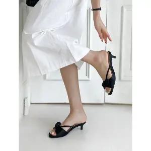 [하프클럽/]리본 스트랩 뮬슬리퍼 4cm