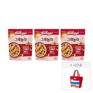 켈로그 크랜베리 아몬드 그래놀라 500g, 3개+증정(리유저블백 빨강, 1개)
