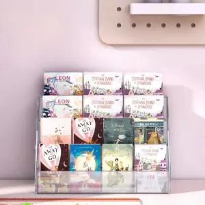아크릴 투명 전면 책장 4단 진열대 브로슈어 책꽂이 수납함 선반