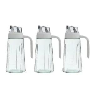 HGE 푸어링 자동개폐 유리 오일병 3P 600ML 그레이 참기름 들기름 유리병 올리브 오일 식초 간장 초코시럽