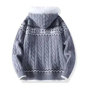 남성 집업 가디건 자카르 캐주얼 니트 퍼 칼라 후드 트렌드 가을 긴팔 카디건 힛템