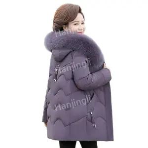 중년 여성 패딩 덕다운 겨울 할머니 점퍼 퍼  미들 길이 코튼 재킷 후드 하프 아우터