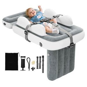 보관 가방이 있는 디텍 풍선 유아용 비행기 침대 - 어린이용 경량 좌석 익스텐더 에어 매트리스 및 핸드 펌프 안전 벨트가 휴대용 어린이 여행용