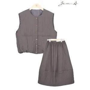 여성 누빔 베스트/스커트 투피스 세트 25w