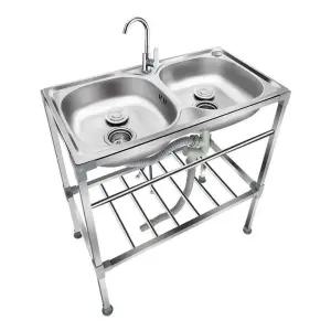 야외 스텐 2구 싱크대 주방 개수대 식당 캠핑장 실험실 탕비실