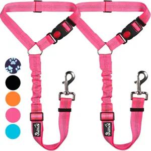 루코비 반려견 카시트 벨트 2팩 헤드레스트 구속 안전벨트 하네스 칼라 여행용 반사 탄성 번지가 있는 조절