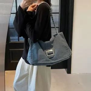 고품질 빈티지 스타일 사각 숄더백 캐주얼 데님 가방 심플 스퀘어백 (WFJQHVW)