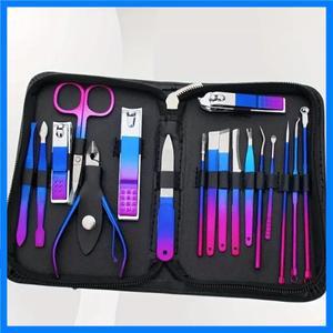 9-18pcs 세트 전문 스테인레스 스틸 매니큐어 및 페디큐어 키트 손톱깎이 가위가있는 여행용 케이스가있는