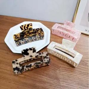 호피 스퀘어 마블 헤어 빅사이즈 왕집게핀 아세테이트