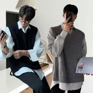 [프로셀러] 남성 2컬러 남친룩 깔끔 니트조끼 브이넥 니트베스트