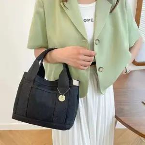 심플 블랙 데일리 미니 토트백 여성용 캔버스 핸드백 가방 (WFK5NNU)