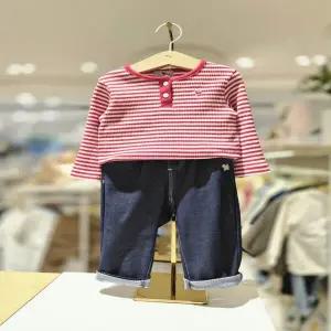 [블루독베이비 10] 26SS(RD)(NY)스트라이프골지티셔츠저지트윌팬츠세트 (1461193300441001)