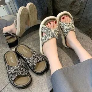 여성 쿠셔닝 크로스 스트랩 슬리퍼 1P 리조트 신발 (WFJSN64)