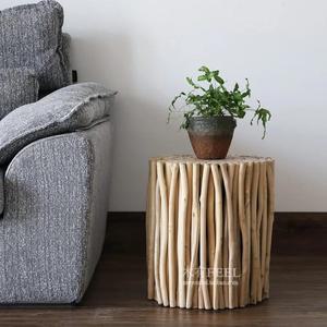 라포식 전구  원목 소파 사이드 테이블 - 모던 심플 미니 통나무 커피 베이 윈도우용 크리에이티브 라운드