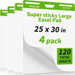 접착식 이젤 패드 25x30인치 30매/패드 4패드/팩 교사용 플립 차트 용지 강력한 접착력 번짐 방지