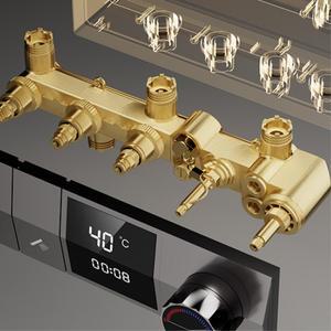 라포식 크롬 벽걸이형 천장 온도 조절식 강우량 샤워 시스템 LED 디스플레이 3 스프레이 모드 황동 화상 방