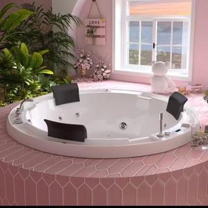 라포식  실 스파 욕조 오크 나무 계단 앉아서 사용하는 자쿠지 클로풋 원형 광선 요법