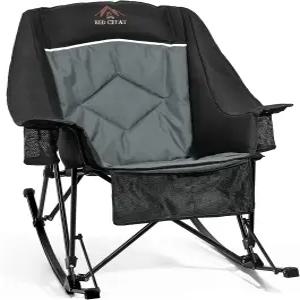 레드 크리에이티브 오버사이즈 흔들 캠핑 의자 헤비 듀티 XL 하이백 패딩 접이식 로커 크고 키 컵 홀더로