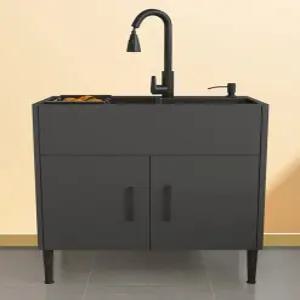 싱크대 사무실 미니 간이 하부장 탕비실 소형 개수대 애벌 주방 보조 휴지통 블랙