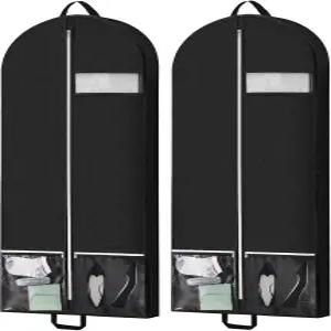 여행 보관용 54인치 의류 가방 2개의 투명 포켓 남성 여성 여행용 옷 정장 원피스 셔츠 코트 2pcs 블랙
