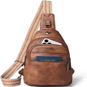 여성 LATMAP 슬링백 인조 가죽 작은 캐주얼 데이팩 백팩 허리색 크로스바디 가슴 가방 지갑