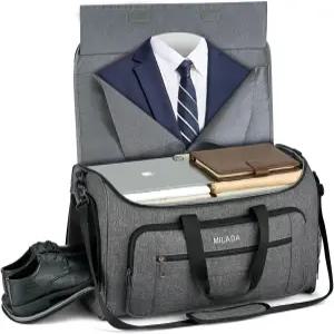 밀라다 컨버터블 2-in-1 의류 더플 위켄더 가방 여행용 가방에 휴대 가능한 옷걸이 정장 접이식 개인 용품