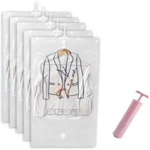 핸드 펌프가 있는 스페이스 세이버 진공 의류 가방 - 옷 코트 보관용 투명 더블 지퍼백 5종 여행 옷장