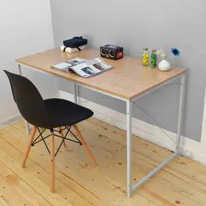 철제 프레임 책상 조립식 스틸프레임 튼튼한 우드 상판 책상 가정용 직사각형 스터디 다목적 깔끔한