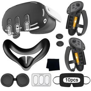 고 9 In 1 VR 액세서리 메타 퀘스트 3용 실리콘 커버 세트(렌즈 필름 및 일회용 마스크 닦는 천 포함)