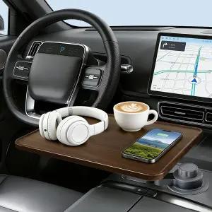 DYNVEX 360° 회전 자동차 노트북 책상 - 컵 홀더 장착 테이블 트레이 Tesla Model Y /3 /S F-150