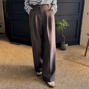 밍크 기모 투핀턱 와이드 롱 슬랙스 정장 바지 여성 빅사이즈