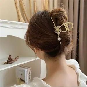 진주앤투명비즈 꽃 집게핀