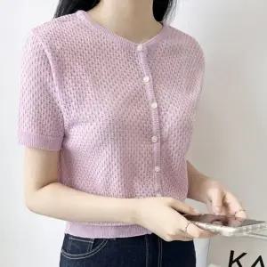 펀칭 시스루 스타일 여자 여름 반팔 니트 가디건 (KYR-WFC07FD)