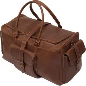 여행용 오비 펠레 프리미엄 가죽 더플백 (21인치) 어깨끈 조절 가능한 여행 가방 - 남녀용 대형 주말
